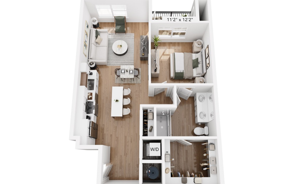 A3 - Essential - 1 bedroom floorplan layout with 1 bathroom and 797 square feet