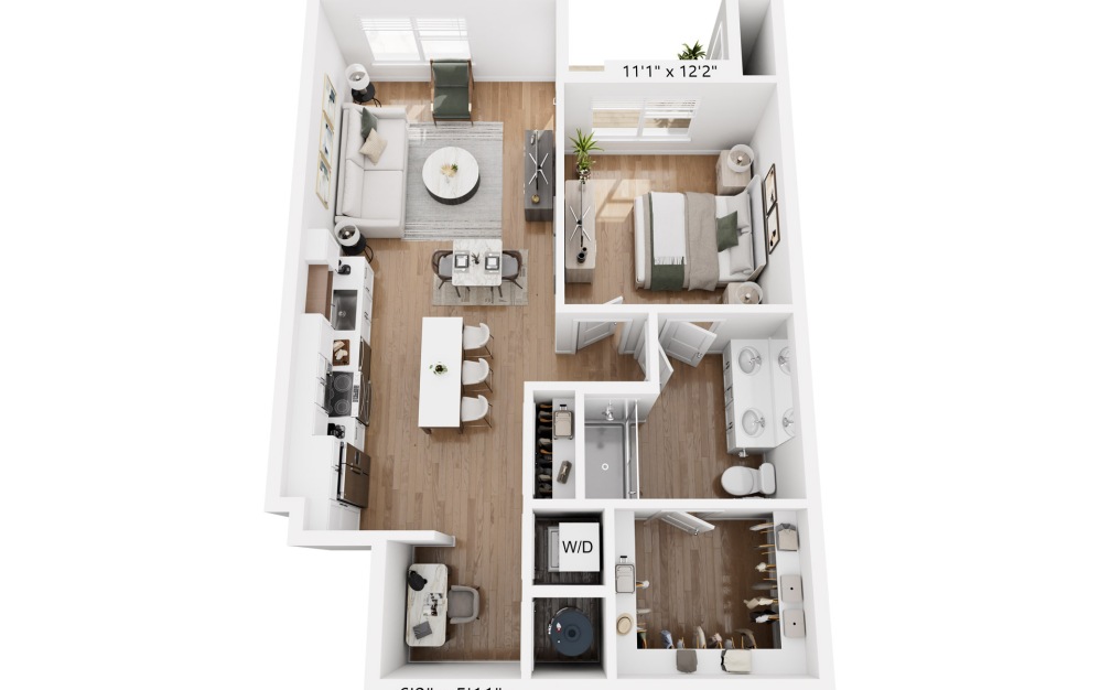 A3 - Essential - 1 bedroom floorplan layout with 1 bathroom and 797 square feet