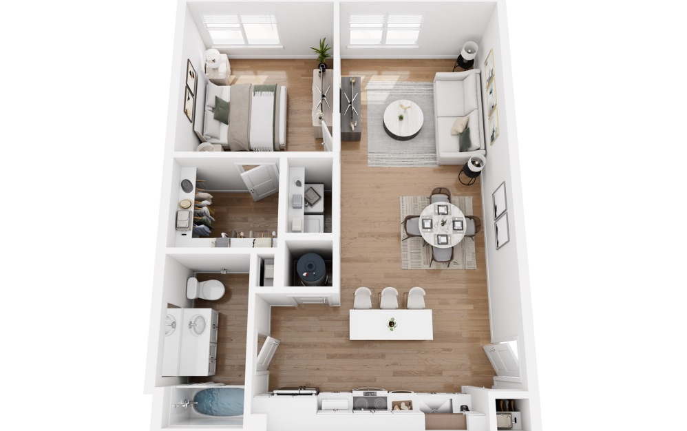 A4A - 1 bedroom floorplan layout with 1 bathroom and 751 square feet
