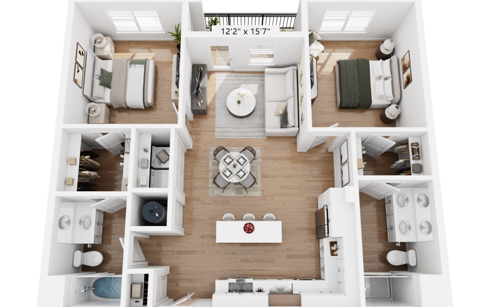 #5108 - 2 bedroom floorplan layout with 2 bathrooms and 1051 square feet