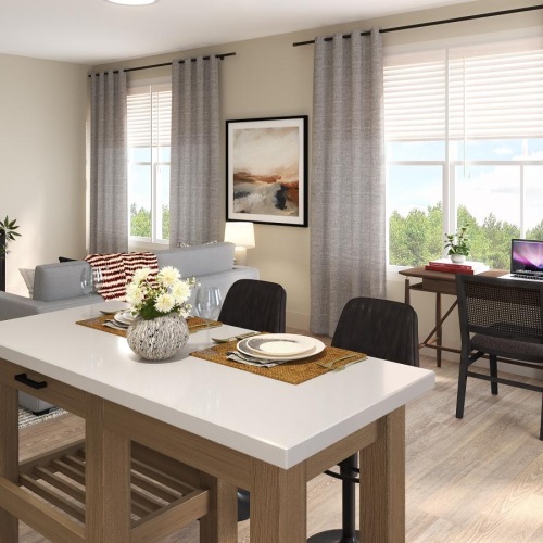 a room with a table and chairs